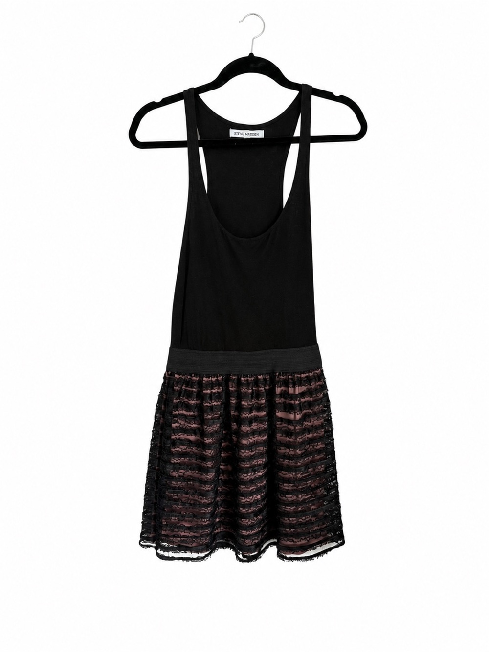 Steve Madden Black and Pink Lace-Striped Girls' Party Dress